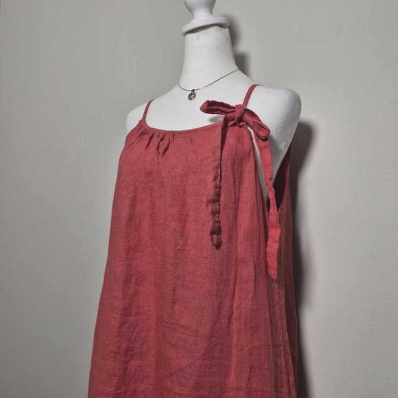 Lungo L'arno 100% Washable Italian Linen Coral Red Tank Top Beach Dress M - Picture 3 of 12